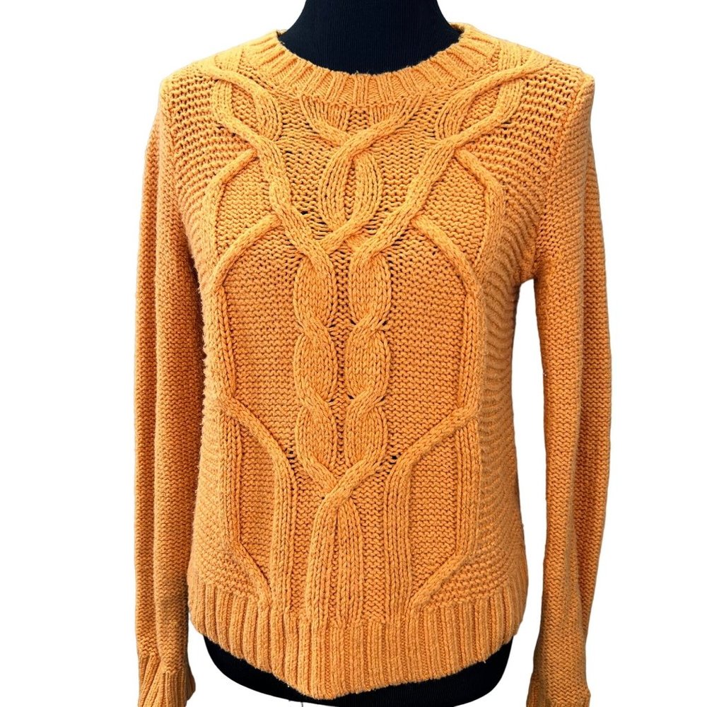Abercrombie & Fitch Cable Knit Sweater Gold Orange Crewneck size S Women - Picture 2 of 5